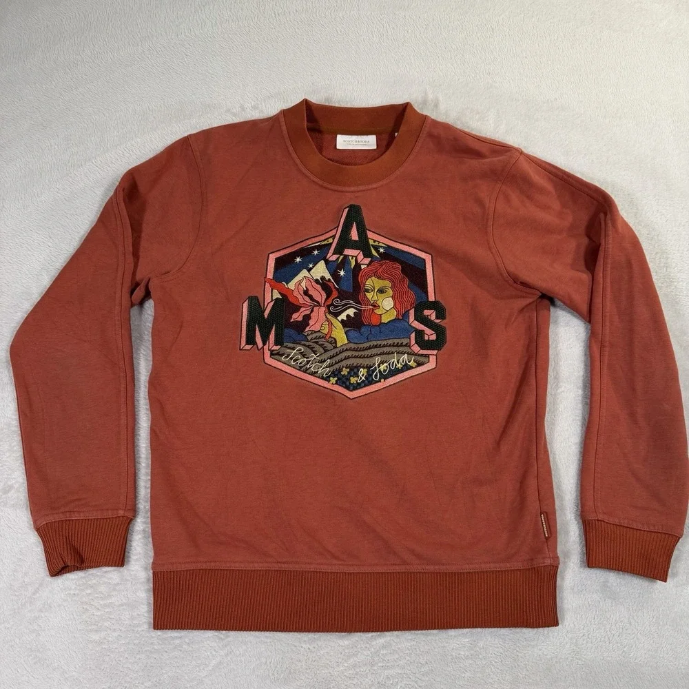 Scotch & Soda Men's‎ Medium Amsterdam Art Graphic Crewneck Sweatshirt Rust Red